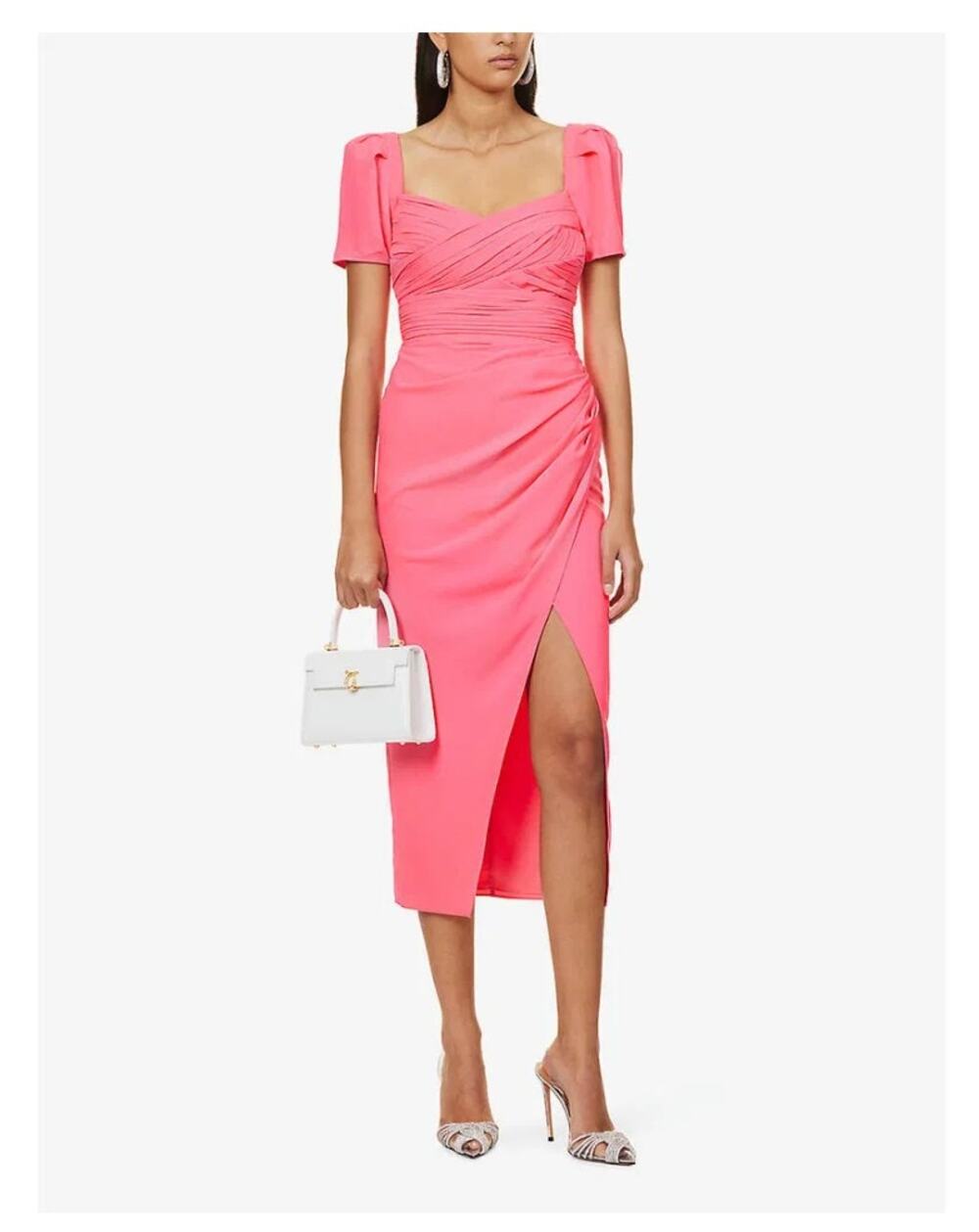 Self-Portrait Iris Pink Pleated Sleeve Gathered Midi Dress US 4 Wedding Guest